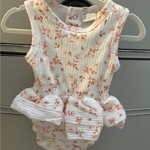 Rylee + Cru Ribbed Floral Diaper Cover - White and Orange